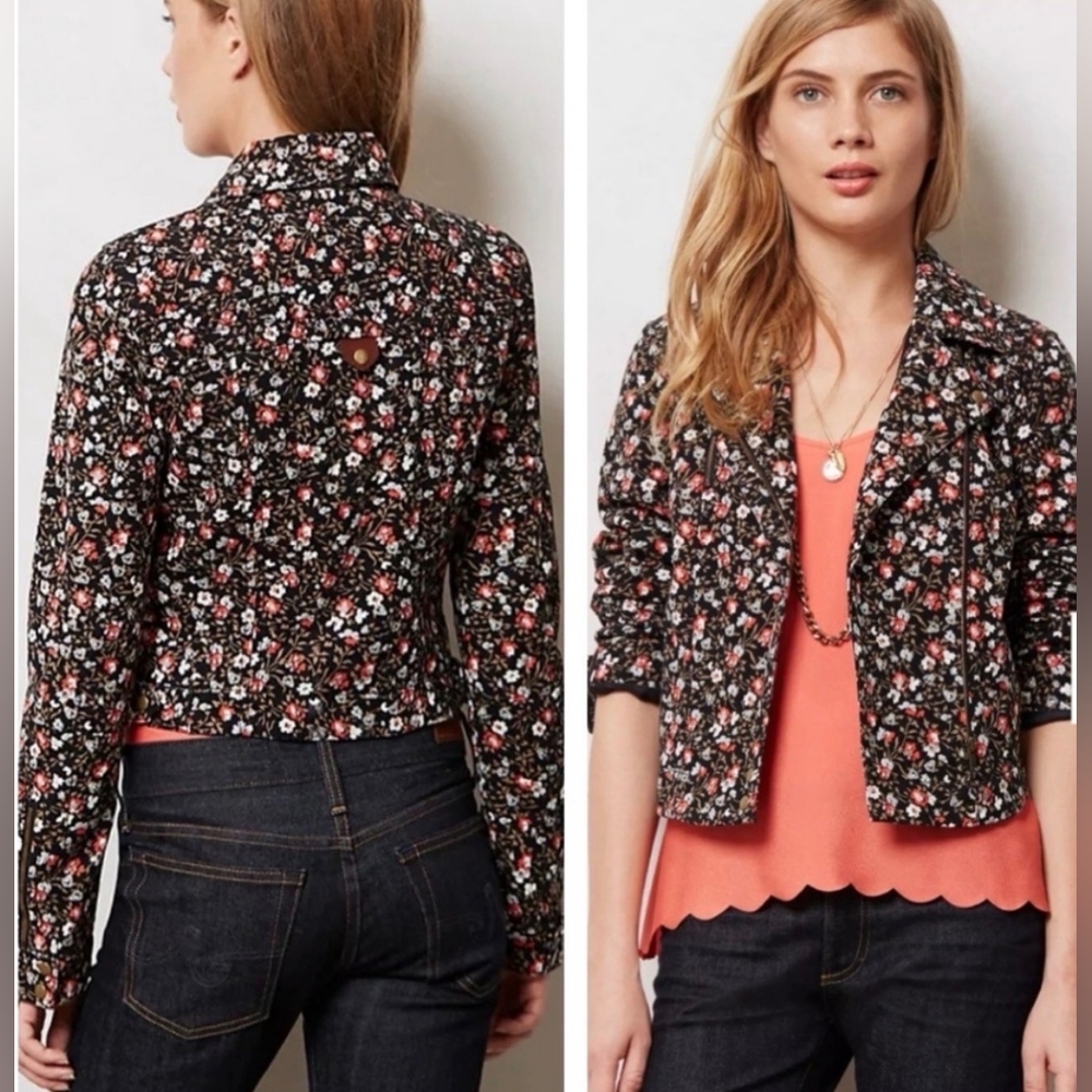 HeiHei Anthro Cropped Tensley Asymmetrical Floral Moto Jacket Size 12